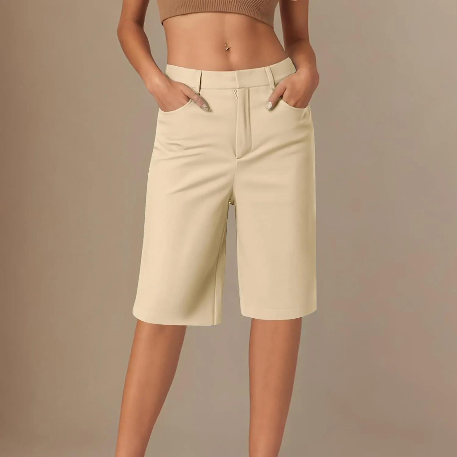 LEMONONSTORE Summer Dress Shorts for Women Straight Wide Leg Work Office Capri Pants High Waist Beach Vacation Lounge Outfit