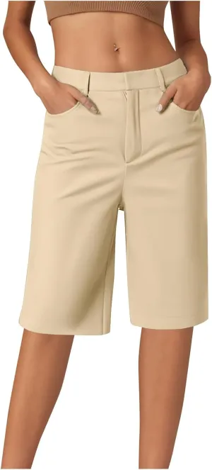LEMONONSTORE Summer Dress Shorts for Women Straight Wide Leg Work Office Capri Pants High Waist Beach Vacation Lounge Outfit