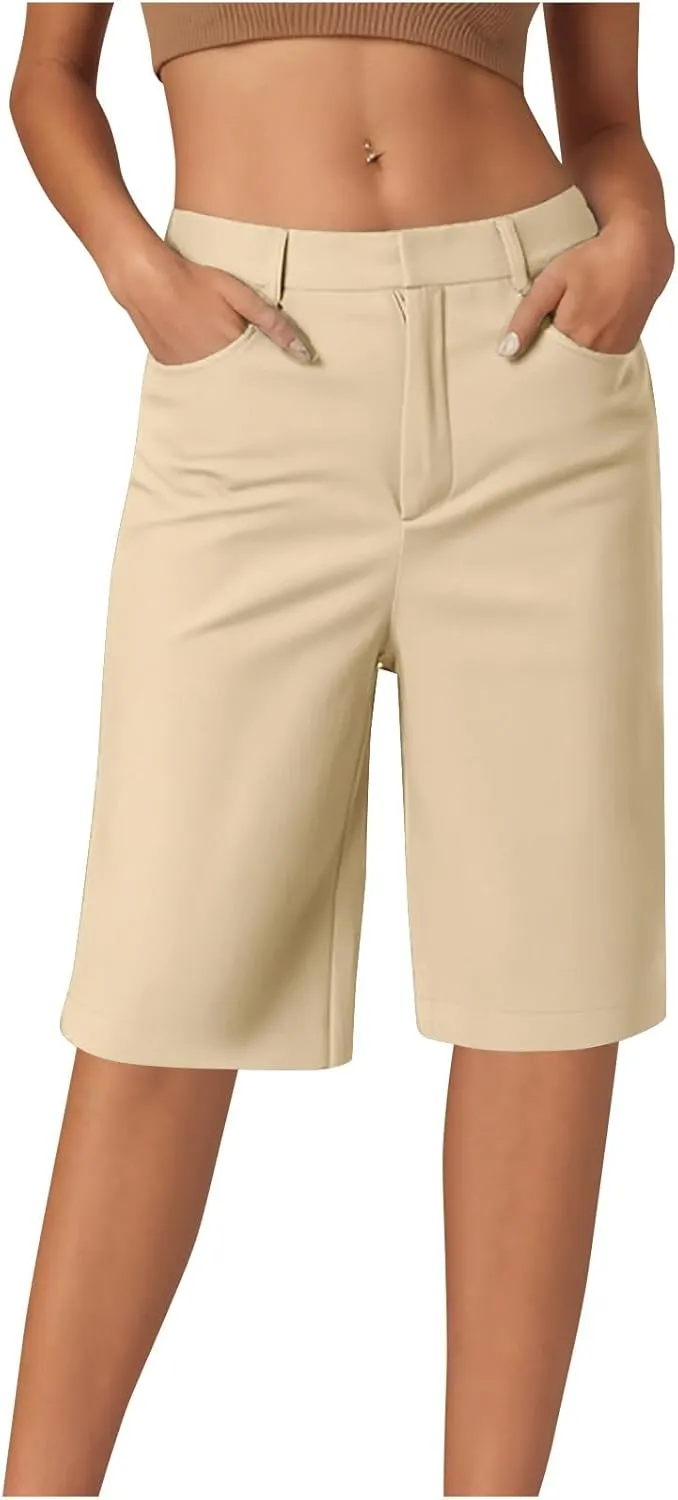 LEMONONSTORE Summer Dress Shorts for Women Straight Wide Leg Work Office Capri Pants High Waist Beach Vacation Lounge Outfit