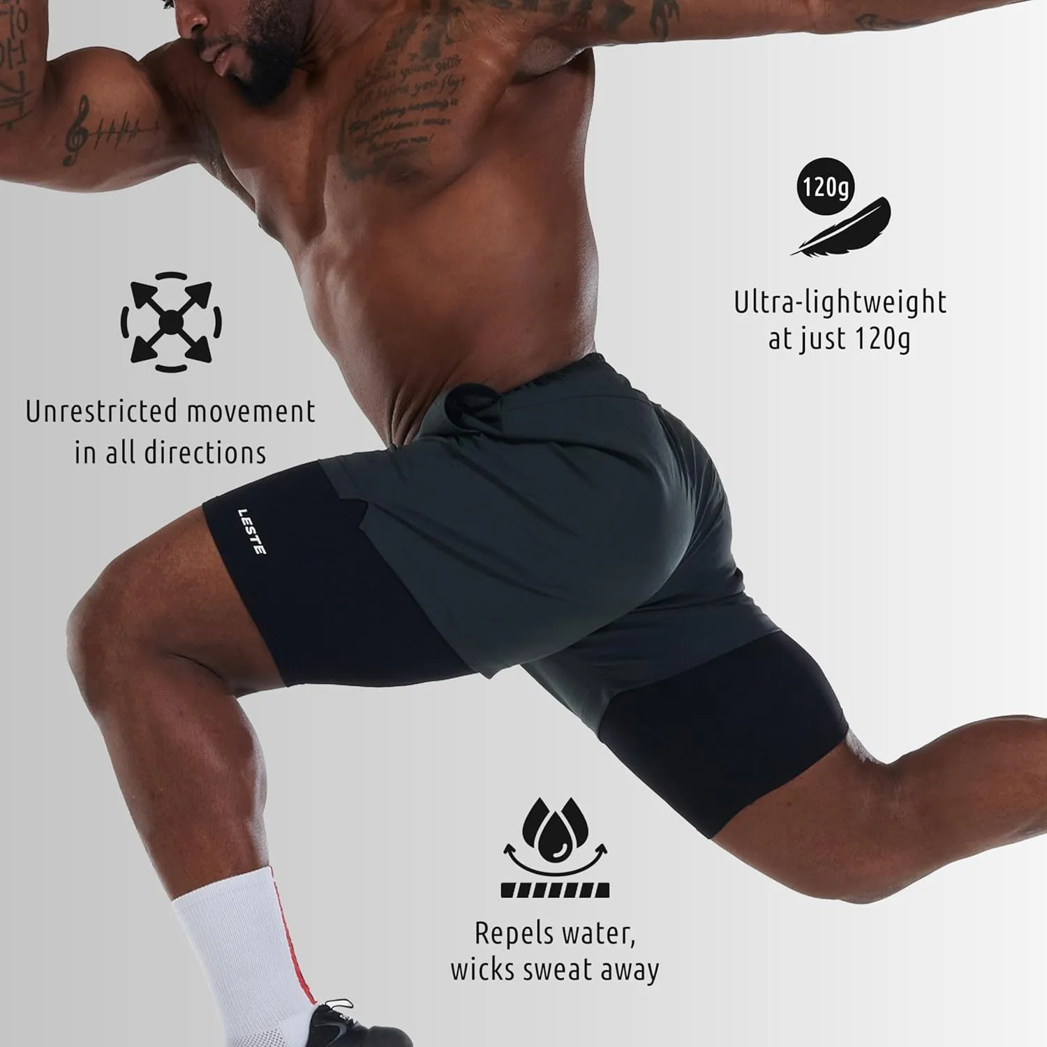 LESTE Active Shorts – Quick Dry Workout Shorts, Lightweight Running & Athletic Shorts for Gym, Hiking, Training, Water Sports