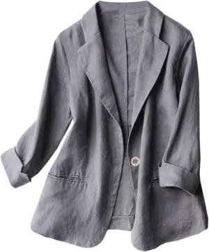 Linen Blazer Womens Casual Blazers Long Sleeve Lightweight Spring Summer Blazer Jacket Work Office Suit Jackets Top