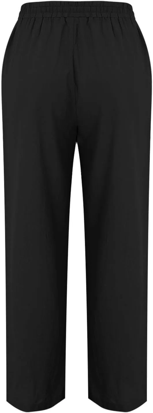 Linen Pants Women 2025 Summer Beach Lounge Palazzo Trousers Loose Elastic Plus Size Drawstring with Pockets Pants