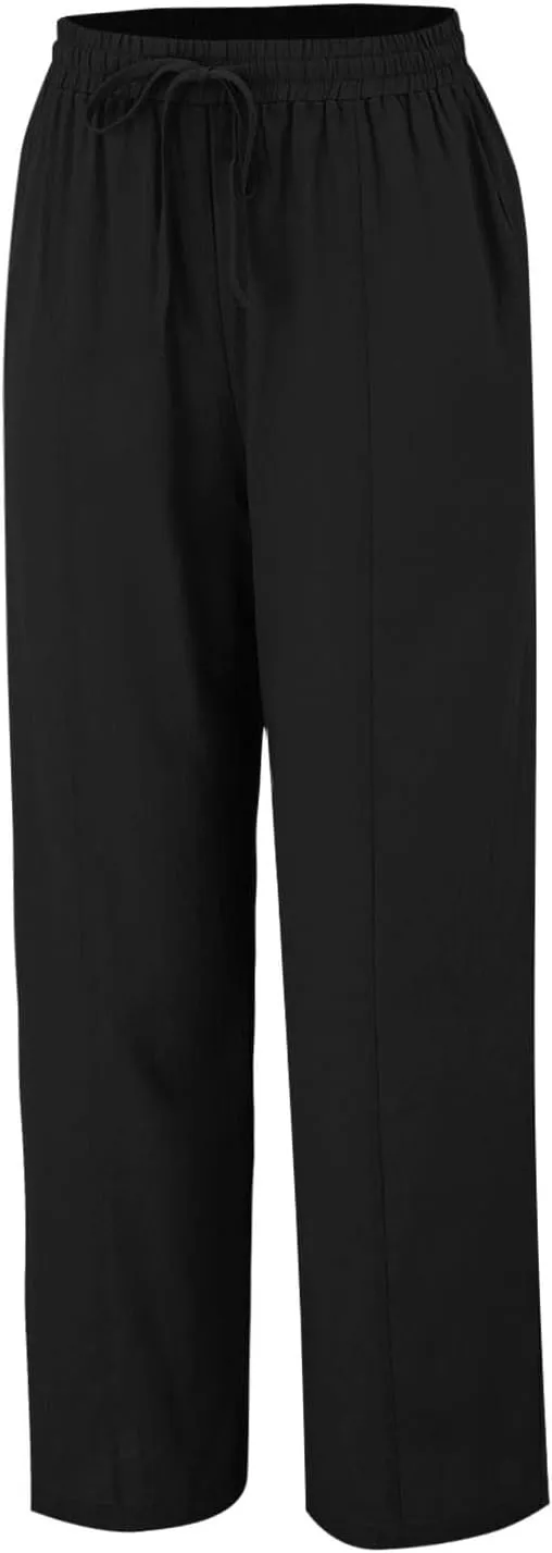 Linen Pants Women 2025 Summer Beach Lounge Palazzo Trousers Loose Elastic Plus Size Drawstring with Pockets Pants