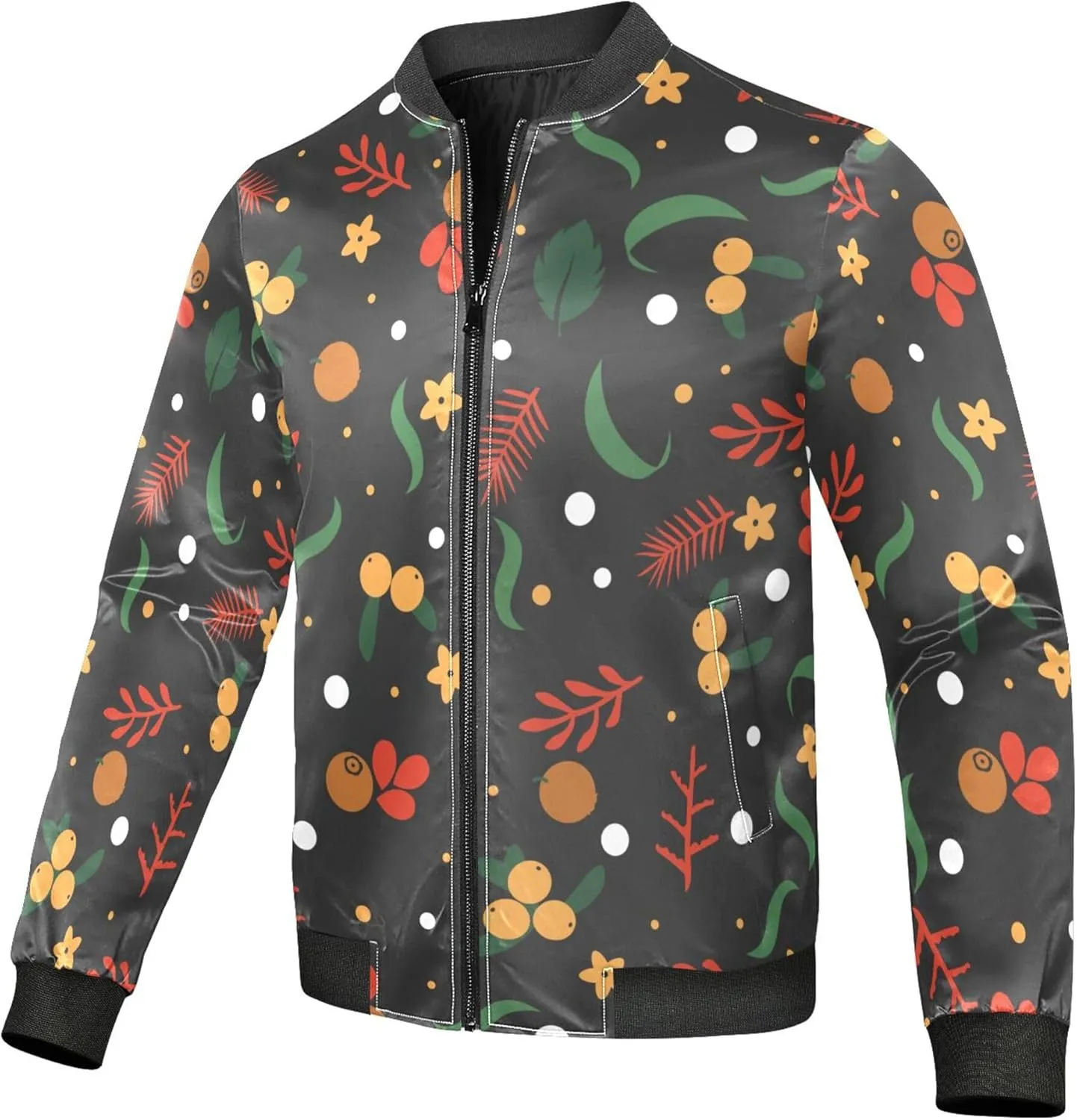 linqin Wild Berries and Flowers Men Jackets Lightweight Mens Windbreaker Jackets Lightweight Waterproof Shell Coat Outwear