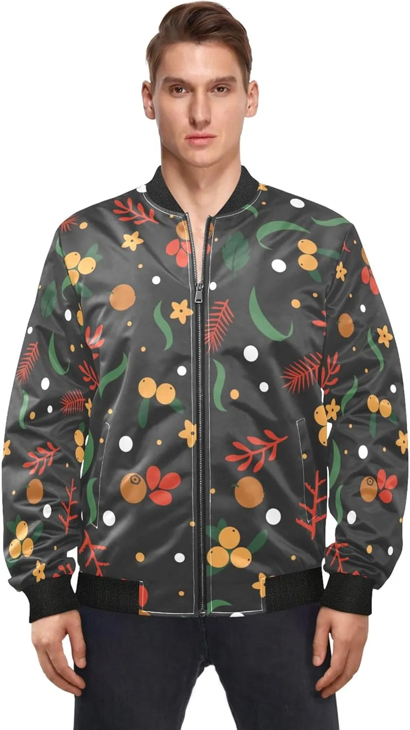 linqin Wild Berries and Flowers Men Jackets Lightweight Mens Windbreaker Jackets Lightweight Waterproof Shell Coat Outwear