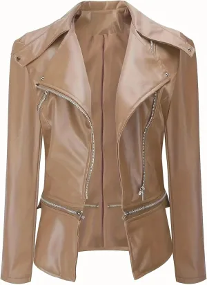 Lmdudan Women Faux Leather Casual Jacket Fashion Zip Up Motorcycle Jackets Tops Short PU Moto Biker Outwear Fitted Slim Coats