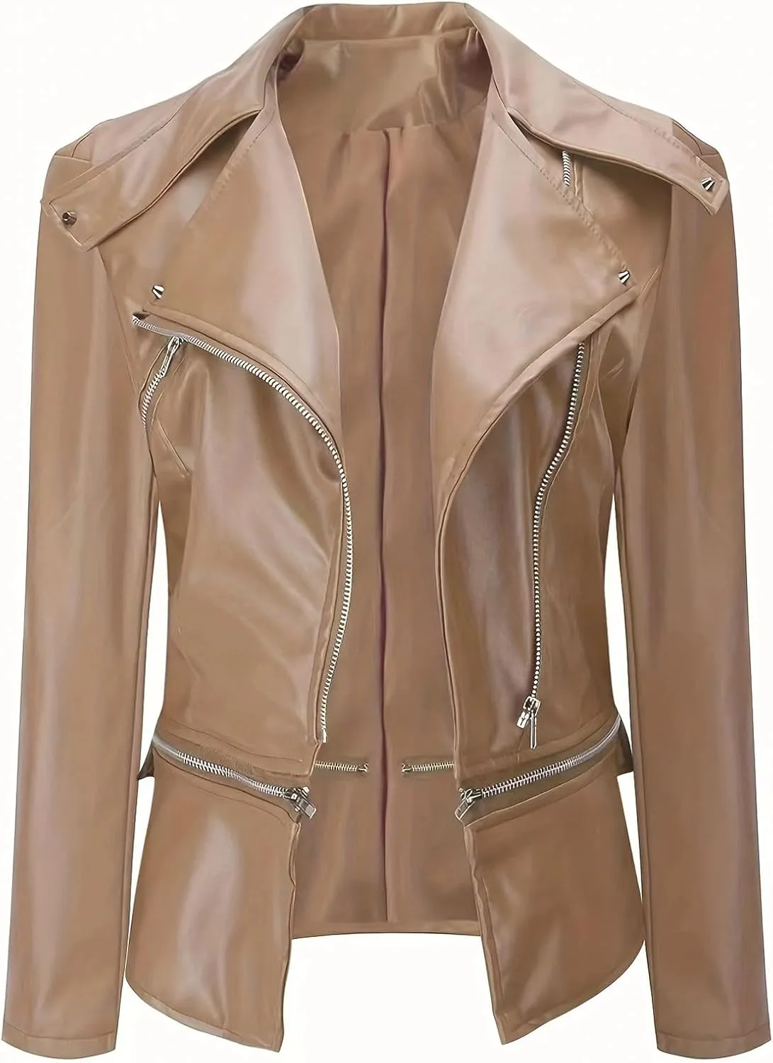 Lmdudan Women Faux Leather Casual Jacket Fashion Zip Up Motorcycle Jackets Tops Short PU Moto Biker Outwear Fitted Slim Coats