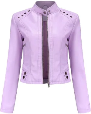 Lmdudan Women Faux Leather Short Jacket Studded Rivet Moto Biker PU Coat 2023 Fashion Zipper Motorcycle Outwear Streetwear