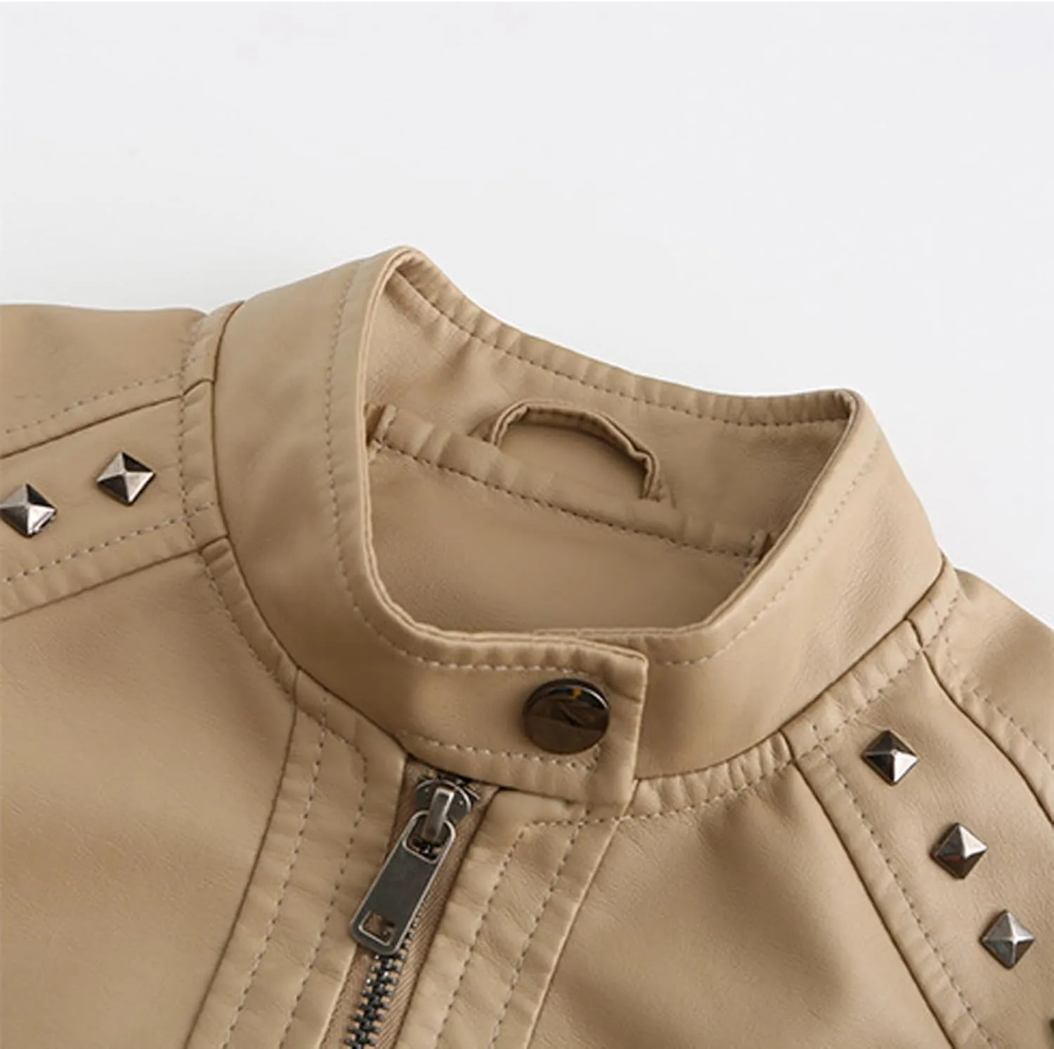 Lmdudan Women Faux Leather Short Jacket Studded Rivet Moto Biker PU Coat 2023 Fashion Zipper Motorcycle Outwear Streetwear