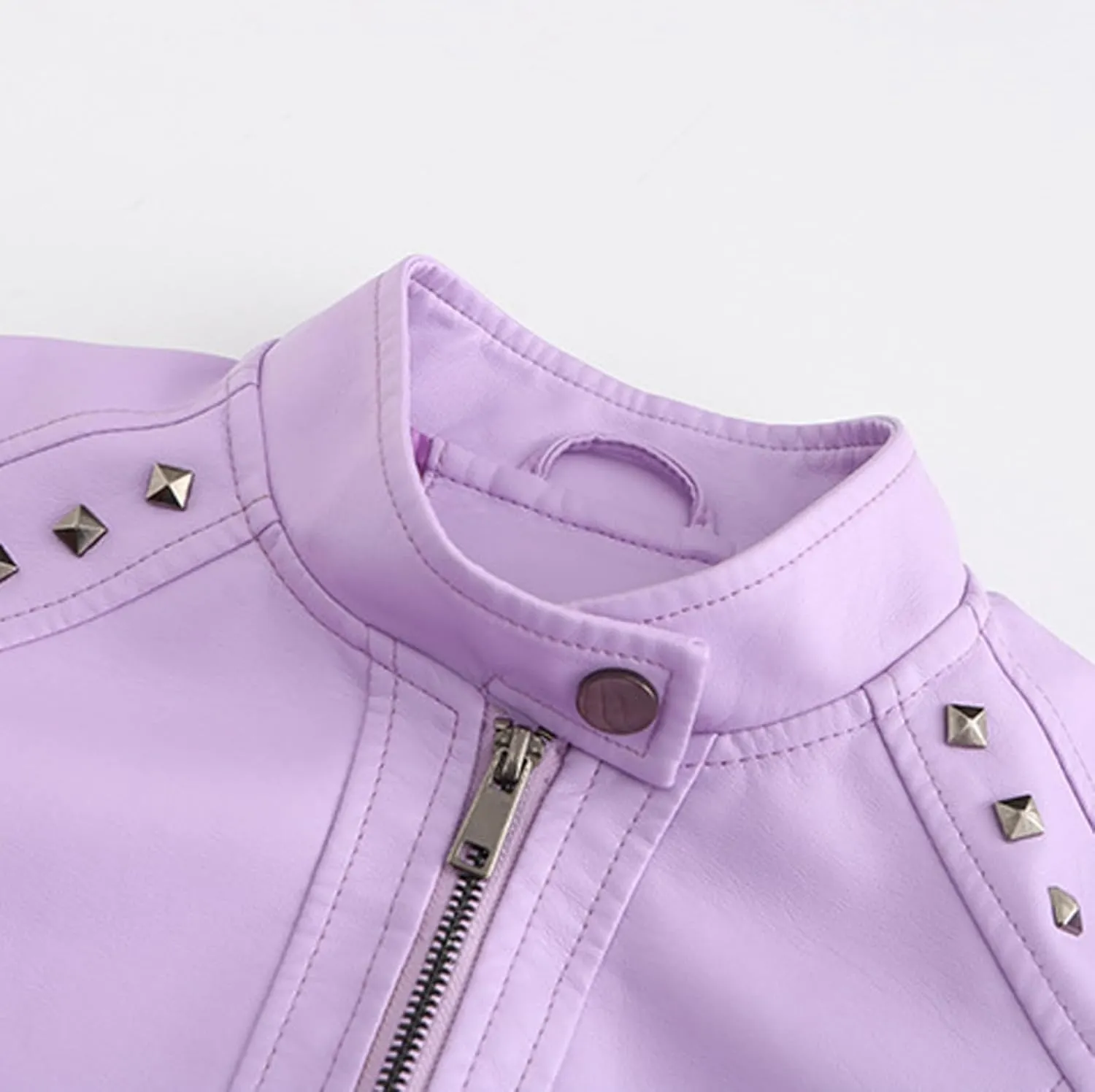 Lmdudan Women Faux Leather Short Jacket Studded Rivet Moto Biker PU Coat 2023 Fashion Zipper Motorcycle Outwear Streetwear