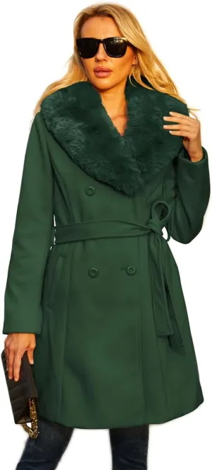 Long Pea Coat for Women Faux Leather Trench Coat Winter Outwear Womens Overcoat Casual Wrap Coat