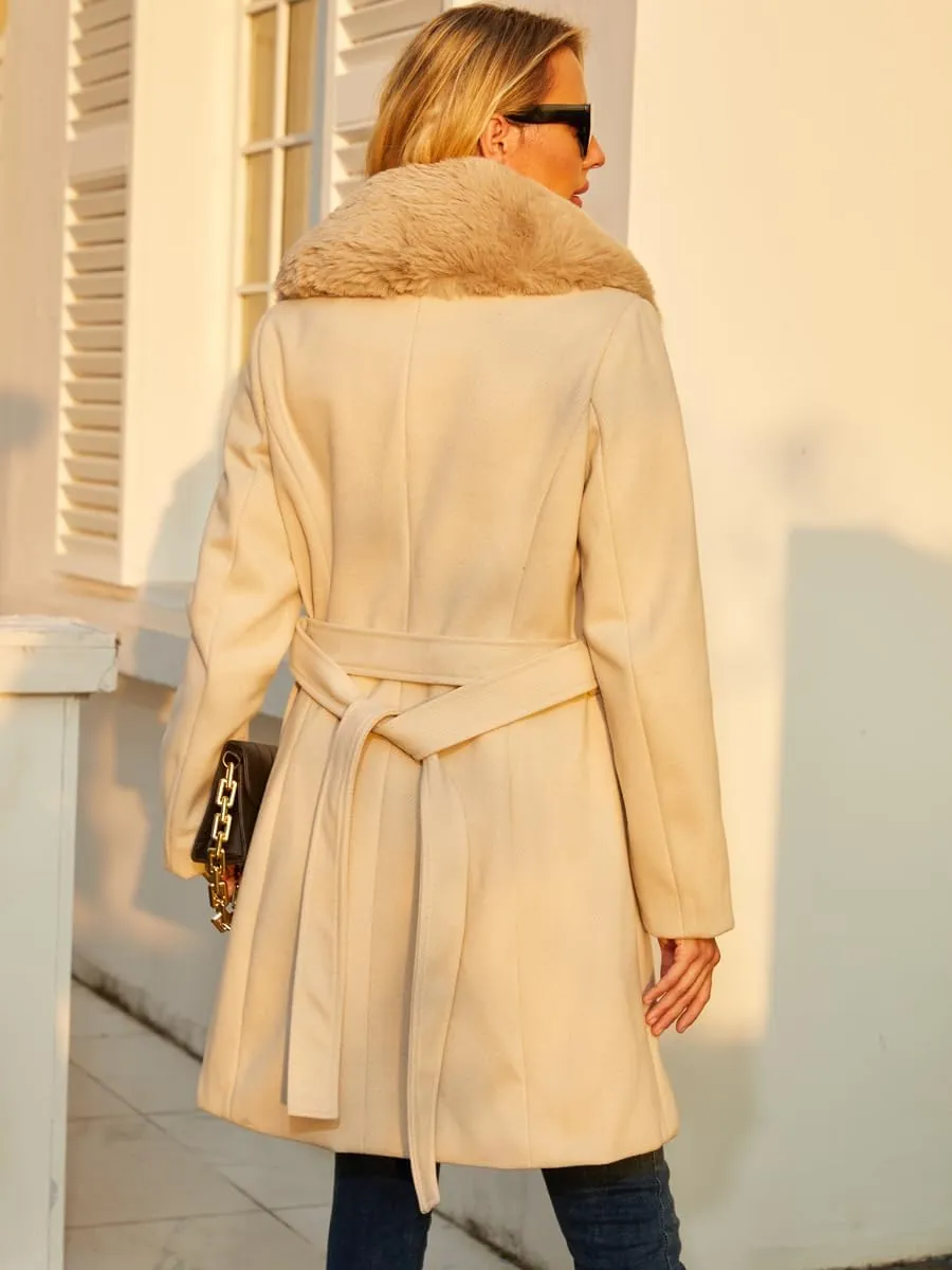 Long Pea Coat for Women Faux Leather Trench Coat Winter Outwear Womens Overcoat Casual Wrap Coat