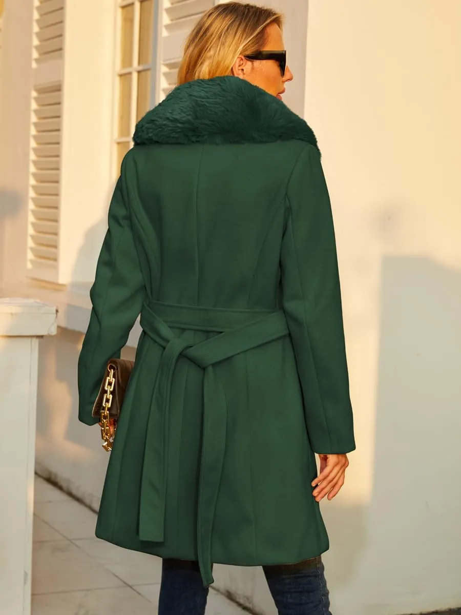 Long Pea Coat for Women Faux Leather Trench Coat Winter Outwear Womens Overcoat Casual Wrap Coat