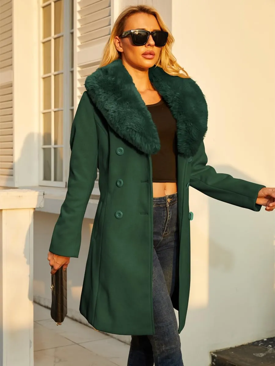 Long Pea Coat for Women Faux Leather Trench Coat Winter Outwear Womens Overcoat Casual Wrap Coat