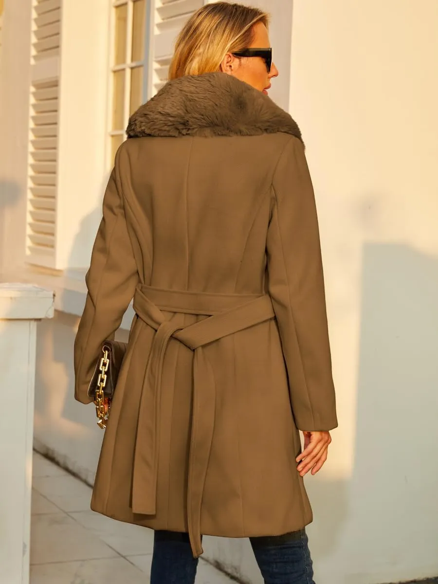 Long Pea Coat for Women Faux Leather Trench Coat Winter Outwear Womens Overcoat Casual Wrap Coat
