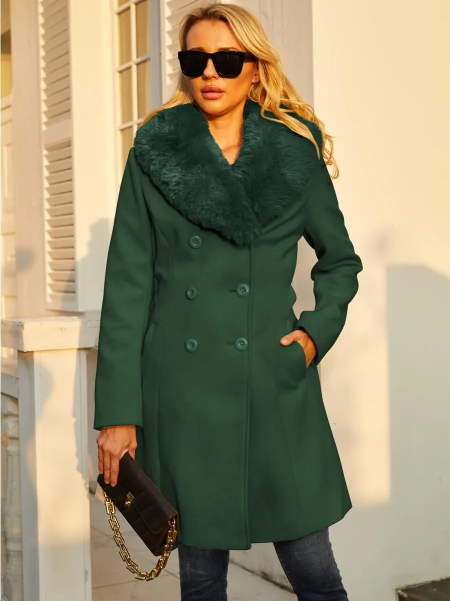 Long Pea Coat for Women Faux Leather Trench Coat Winter Outwear Womens Overcoat Casual Wrap Coat