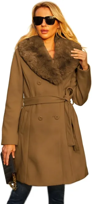 Long Pea Coat for Women Faux Leather Trench Coat Winter Outwear Womens Overcoat Casual Wrap Coat