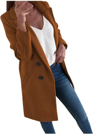 Long Winter Coats for Women Double Breasted Blazer Camel Pea Trench Coats Lapel Workout Jacket Womens Fall Fashion