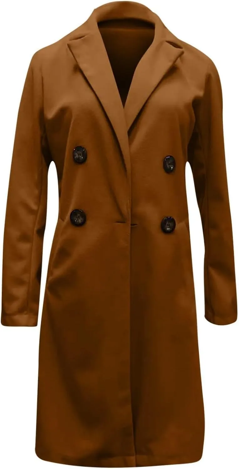 Long Winter Coats for Women Double Breasted Blazer Camel Pea Trench Coats Lapel Workout Jacket Womens Fall Fashion