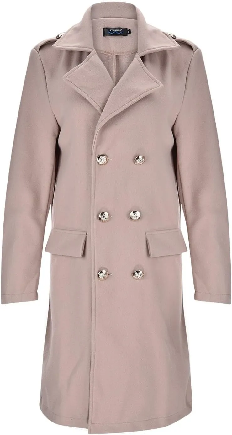 Long Wool Soft Coats for Women Double Breasted Trench Coat Winter Work Office Notch Lapel Overcoat Pocketed Outwear