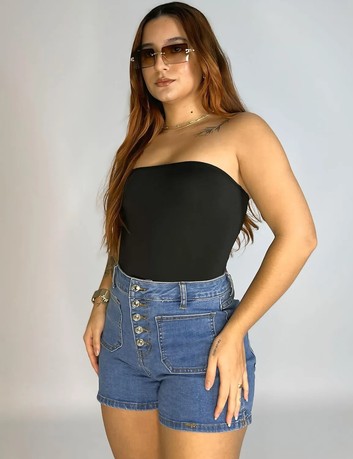 luvamia Jean Shorts Womens High Waisted Trendy Button Fly Patch Pocket Side Split Casual Summer Stretchy Denim Shorts