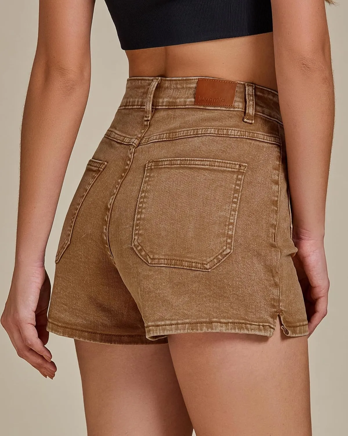 luvamia Jean Shorts Womens High Waisted Trendy Button Fly Patch Pocket Side Split Casual Summer Stretchy Denim Shorts