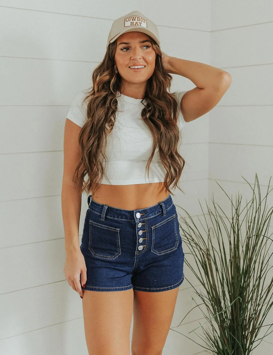 luvamia Jean Shorts Womens High Waisted Trendy Button Fly Patch Pocket Side Split Casual Summer Stretchy Denim Shorts
