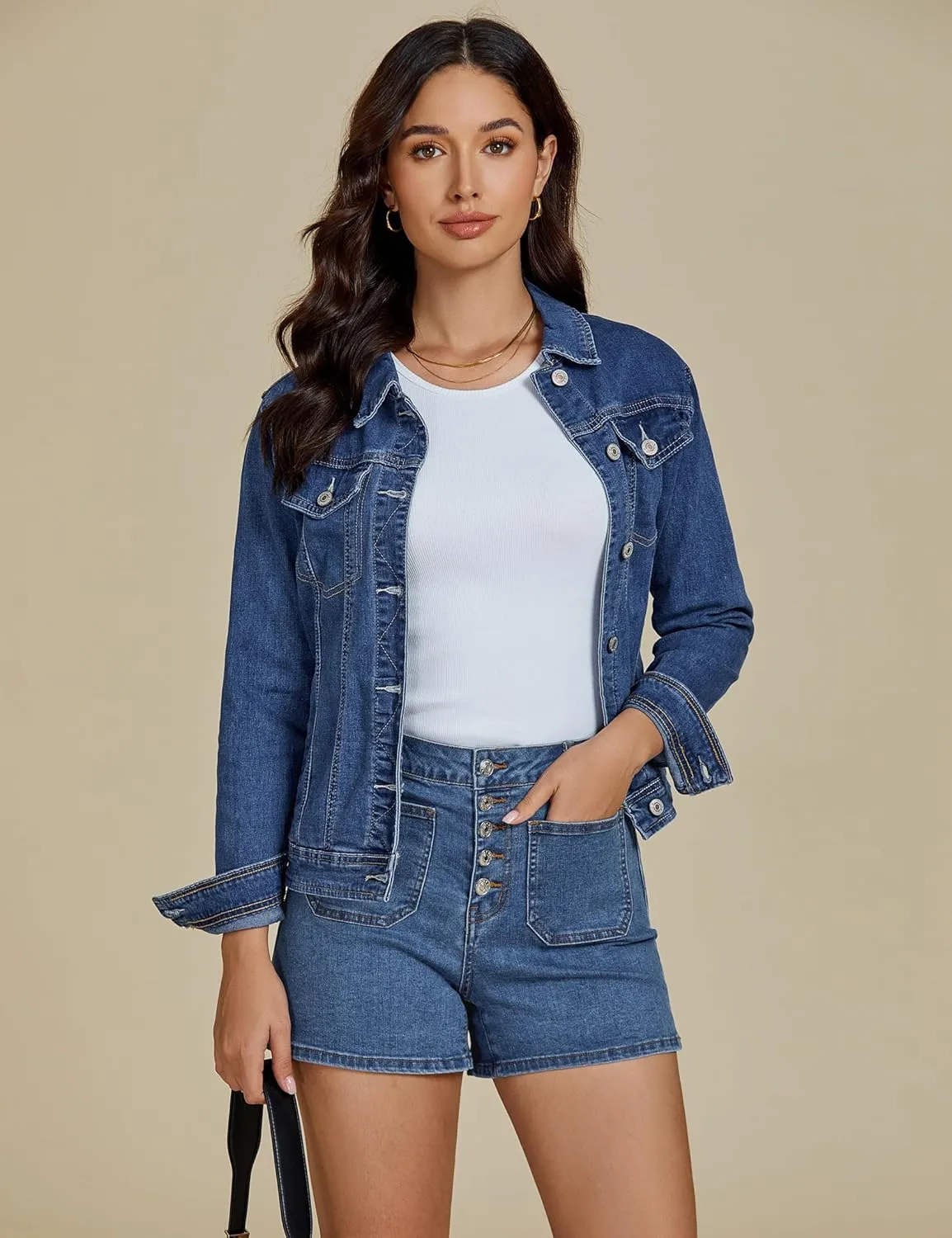 luvamia Jean Shorts Womens High Waisted Trendy Button Fly Patch Pocket Side Split Casual Summer Stretchy Denim Shorts
