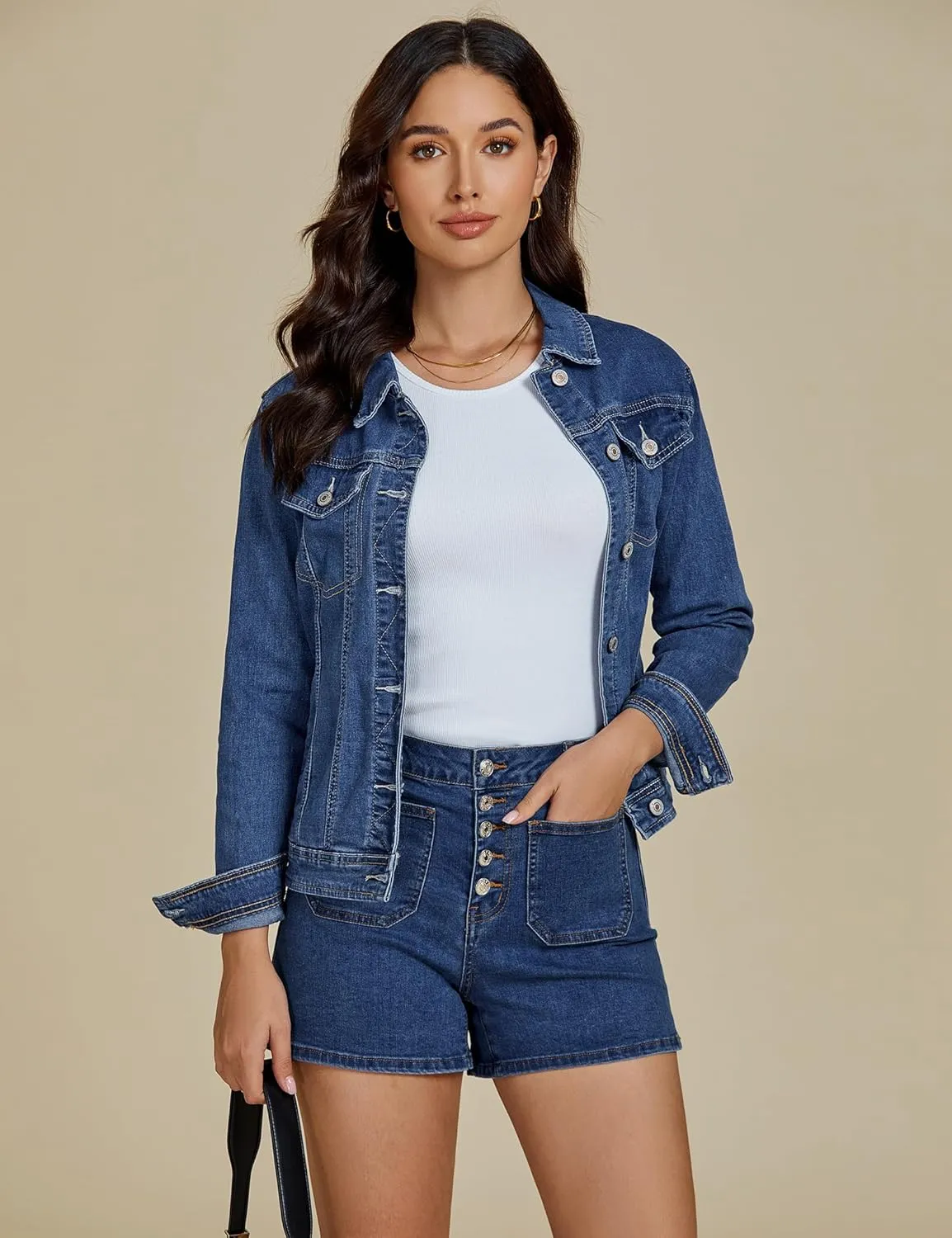luvamia Jean Shorts Womens High Waisted Trendy Button Fly Patch Pocket Side Split Casual Summer Stretchy Denim Shorts