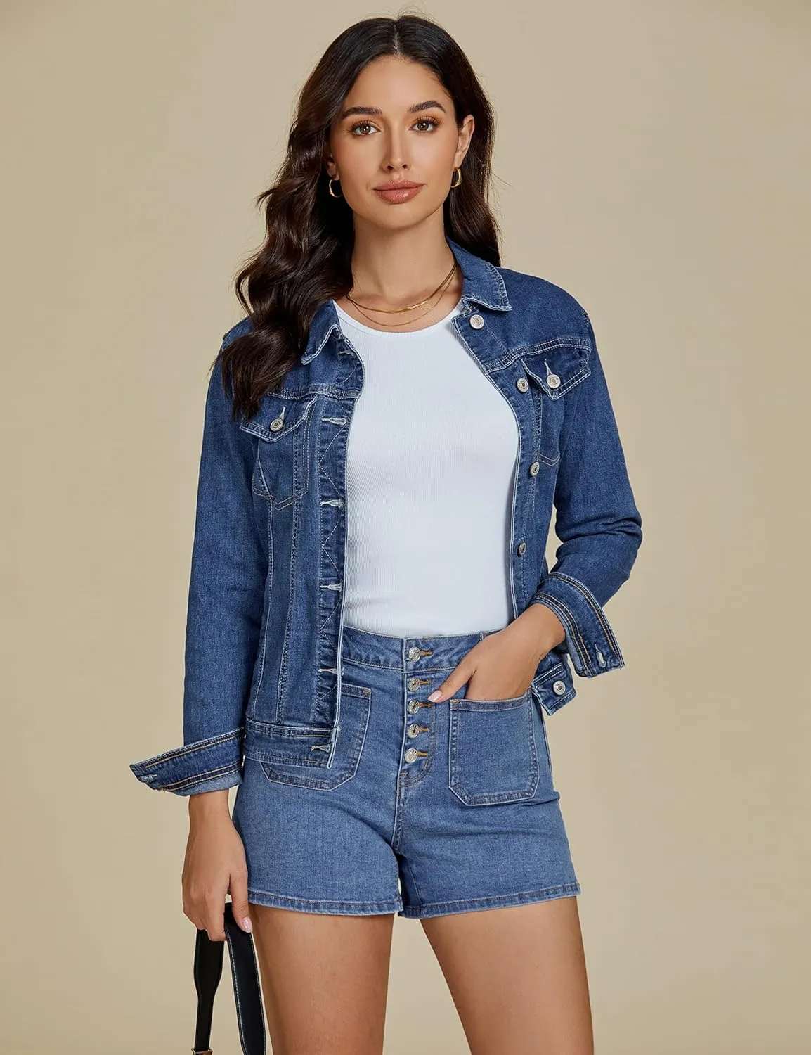 luvamia Jean Shorts Womens High Waisted Trendy Button Fly Patch Pocket Side Split Casual Summer Stretchy Denim Shorts