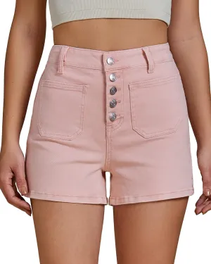 luvamia Jean Shorts Womens High Waisted Trendy Button Fly Patch Pocket Side Split Casual Summer Stretchy Denim Shorts