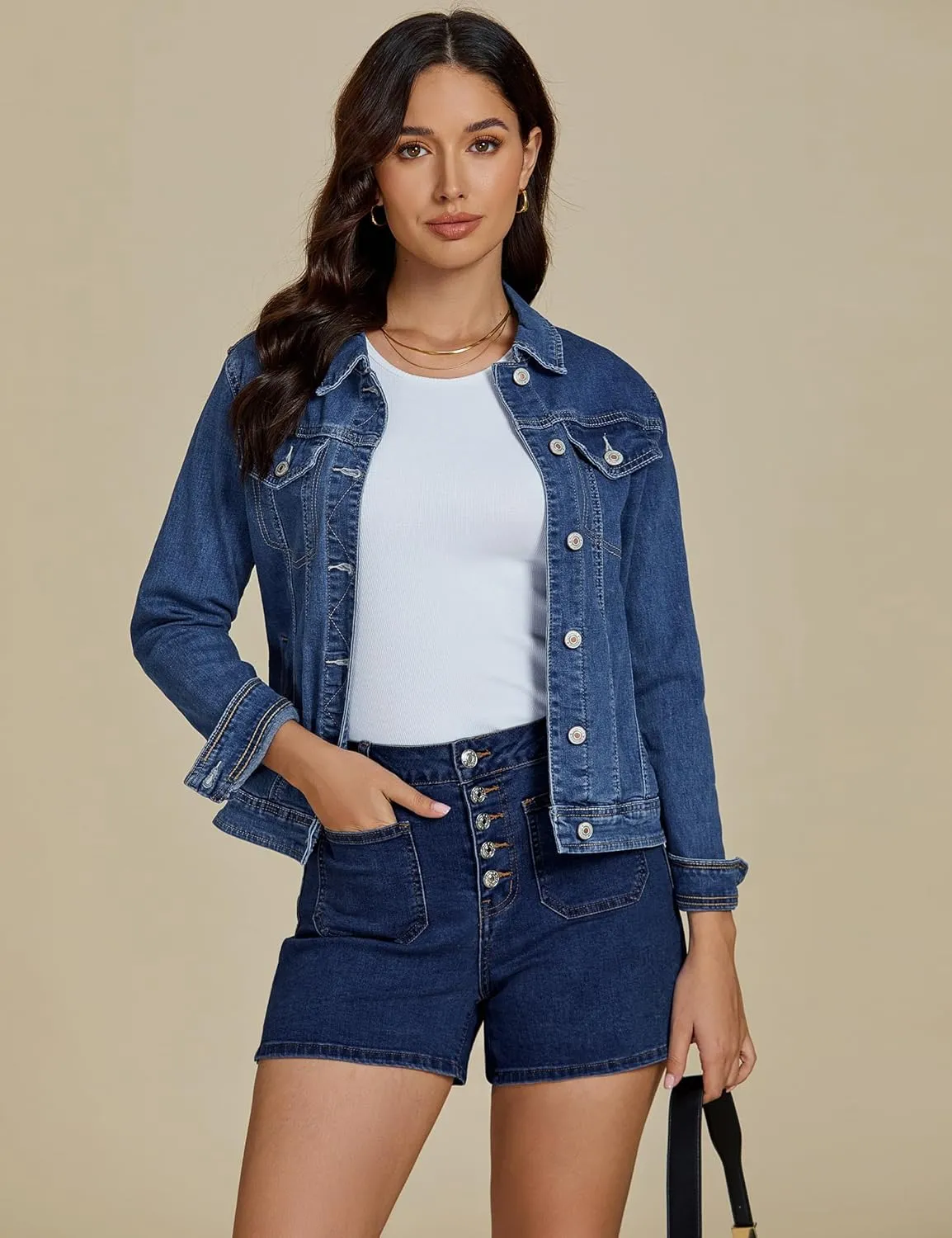 luvamia Jean Shorts Womens High Waisted Trendy Button Fly Patch Pocket Side Split Casual Summer Stretchy Denim Shorts