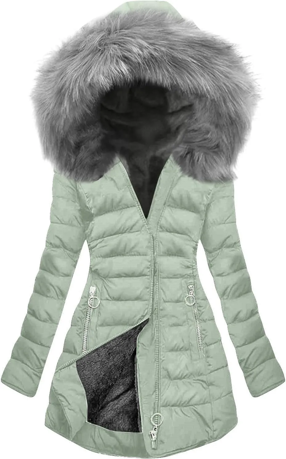 maisdgop Womens Winter Coats Mid Length Sherpa Lined Warm Heavy Jackets Thickened Windproof Outerwear With Fur Hood