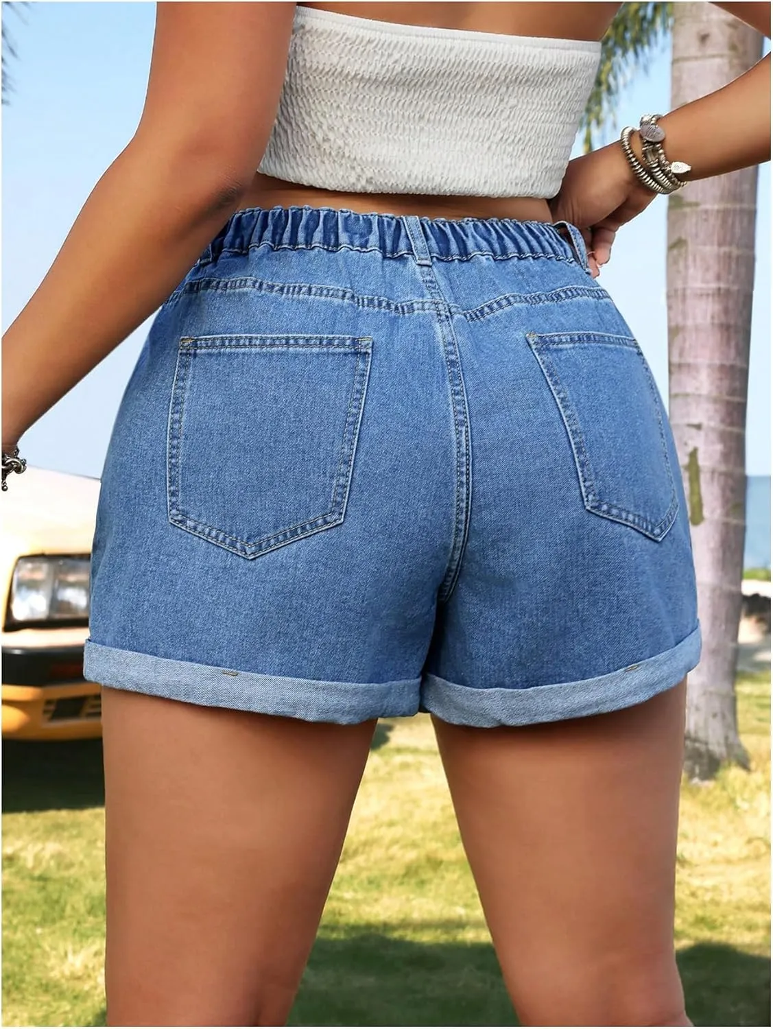 MakeMeChic Women's Plus Size Denim Shorts Heart Embroidery High Waist Y2k Denim Shorts