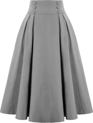 Maxi Skirt Womens Summer Fall High Elastic Waist Pleated Dresses Casual Flared Midi A Line Lady Skirt for Women Trendy