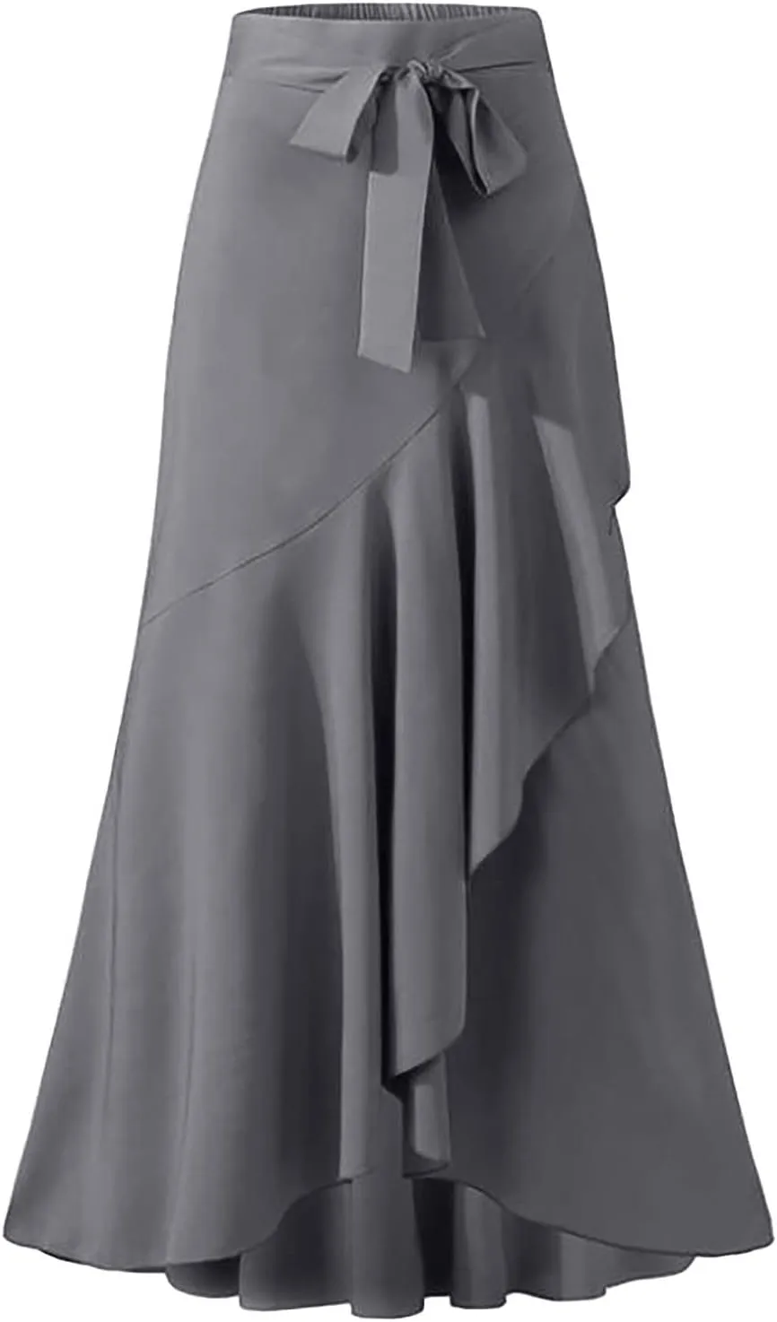 Maxi Skirts for Women Retro High Waist Layered Swing Skirt Elegant Irregular Ruffle Ankle Skirt Fall Winter Skirts