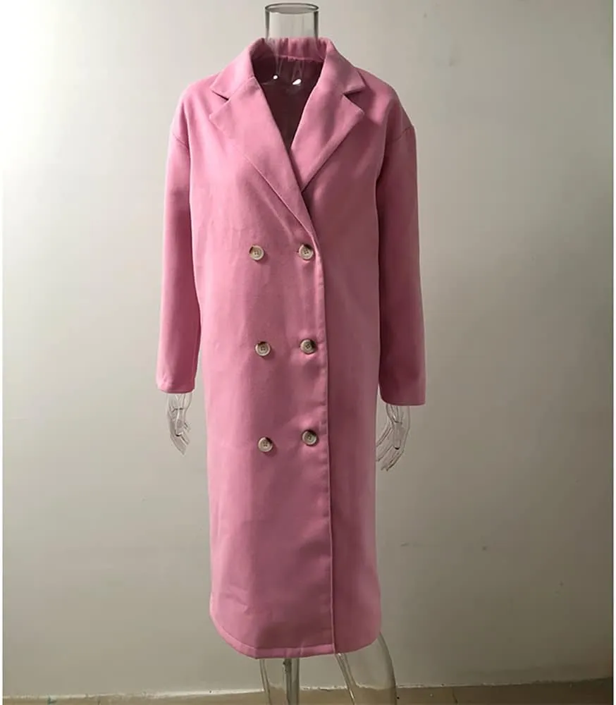 Mayntop Women Duffle Coat Dust Windbreaker Oversize Solid Color Notch Lapel Maxi-Long Jacket Button-Down Outerwear