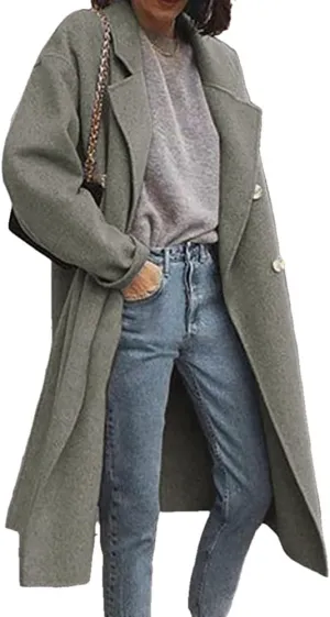 Mayntop Women Duffle Coat Dust Windbreaker Oversize Solid Color Notch Lapel Maxi-Long Jacket Button-Down Outerwear