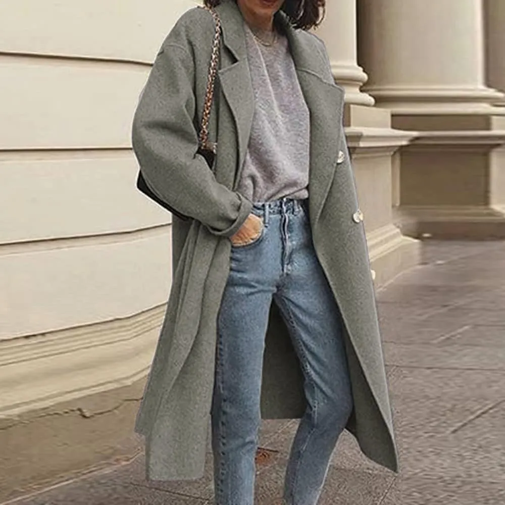 Mayntop Women Duffle Coat Dust Windbreaker Oversize Solid Color Notch Lapel Maxi-Long Jacket Button-Down Outerwear