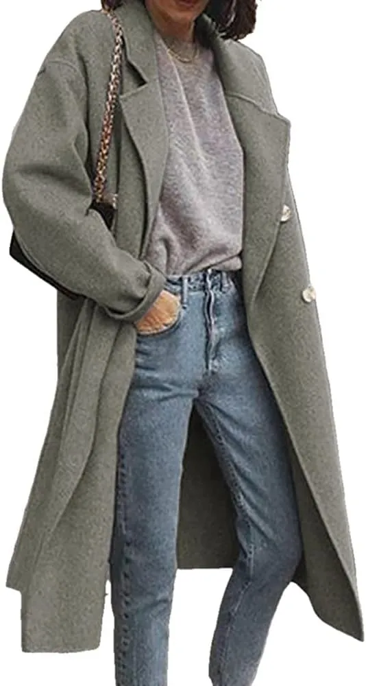 Mayntop Women Duffle Coat Dust Windbreaker Oversize Solid Color Notch Lapel Maxi-Long Jacket Button-Down Outerwear