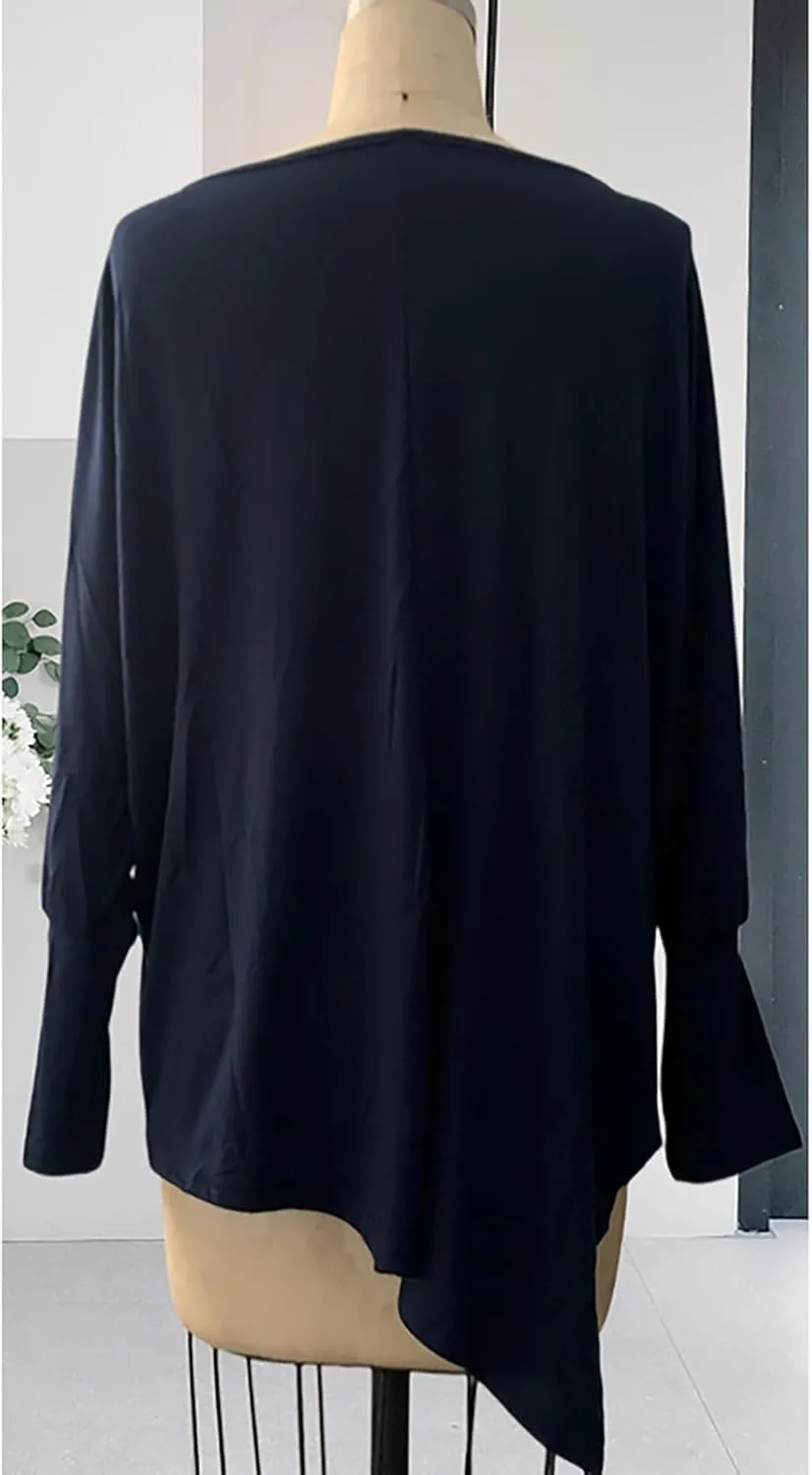 Mayntop Women Tunic Cotton Asymmetrical Hem Top Long Sleeve Oversized Loose T-Shirt Casual Blouse