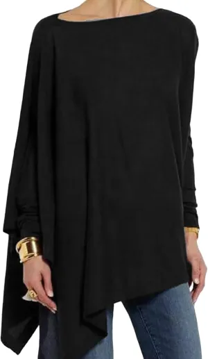 Mayntop Women Tunic Cotton Asymmetrical Hem Top Long Sleeve Oversized Loose T-Shirt Casual Blouse