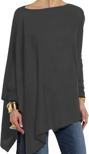 Mayntop Women Tunic Cotton Asymmetrical Hem Top Long Sleeve Oversized Loose T-Shirt Casual Blouse