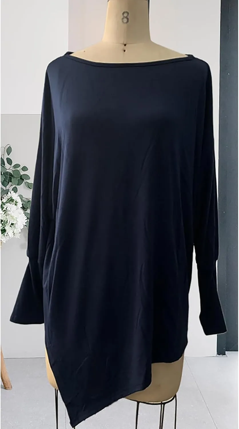 Mayntop Women Tunic Cotton Asymmetrical Hem Top Long Sleeve Oversized Loose T-Shirt Casual Blouse