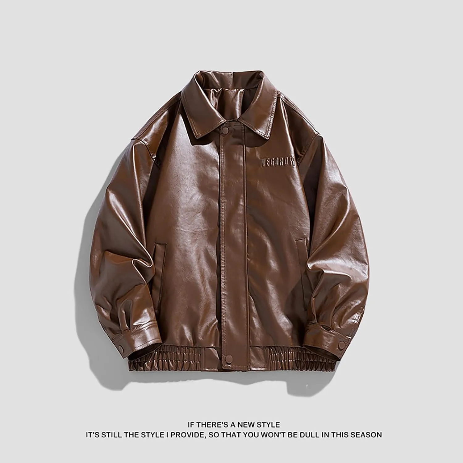 Men Oversized Leather Jackets Mens Faux Leather Bomber Jacket 90s Vintage Lapel Zip Up Biker Racing Moto Jacket