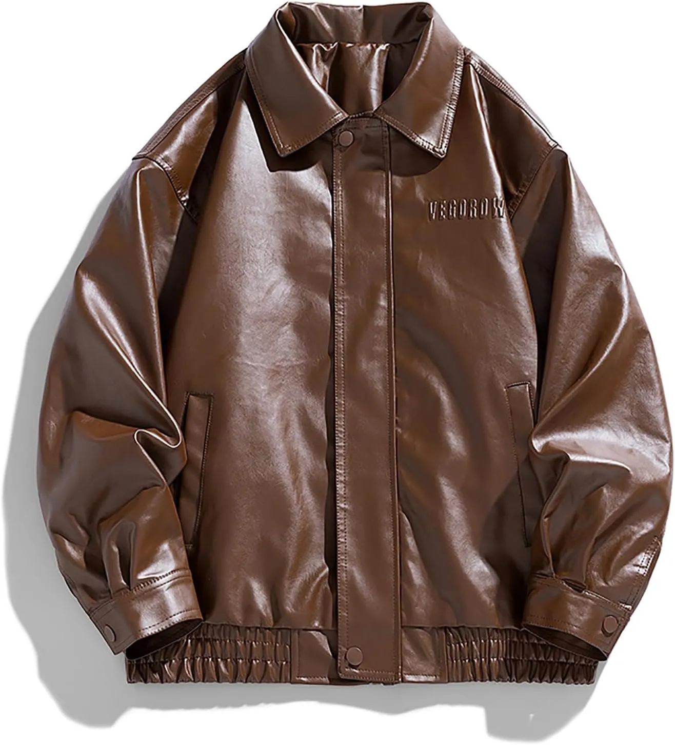 Men Oversized Leather Jackets Mens Faux Leather Bomber Jacket 90s Vintage Lapel Zip Up Biker Racing Moto Jacket