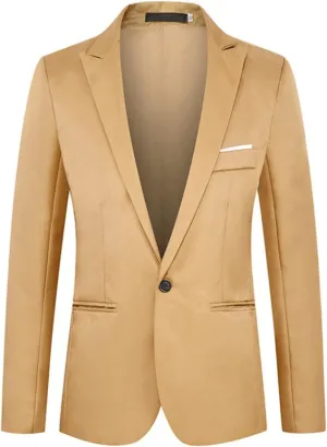 Men Slim Fit Suit Jackets One Button Classic Casual Blazer Solid Lightweight Lapel Stretch Travel Business Sport Coat Tuxedo