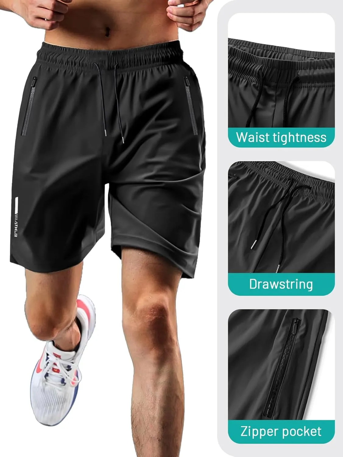 Men's Athletic Shorts Lightweight Sport,Gym,WorkoutRunning Jogging Shorts Quick Dry with Zipper Pockets