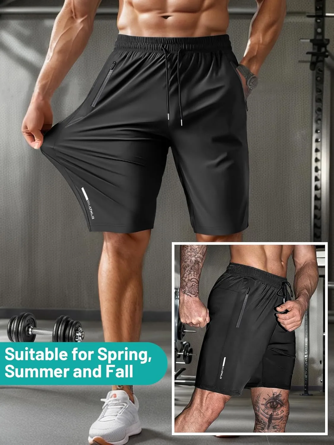 Men's Athletic Shorts Lightweight Sport,Gym,WorkoutRunning Jogging Shorts Quick Dry with Zipper Pockets