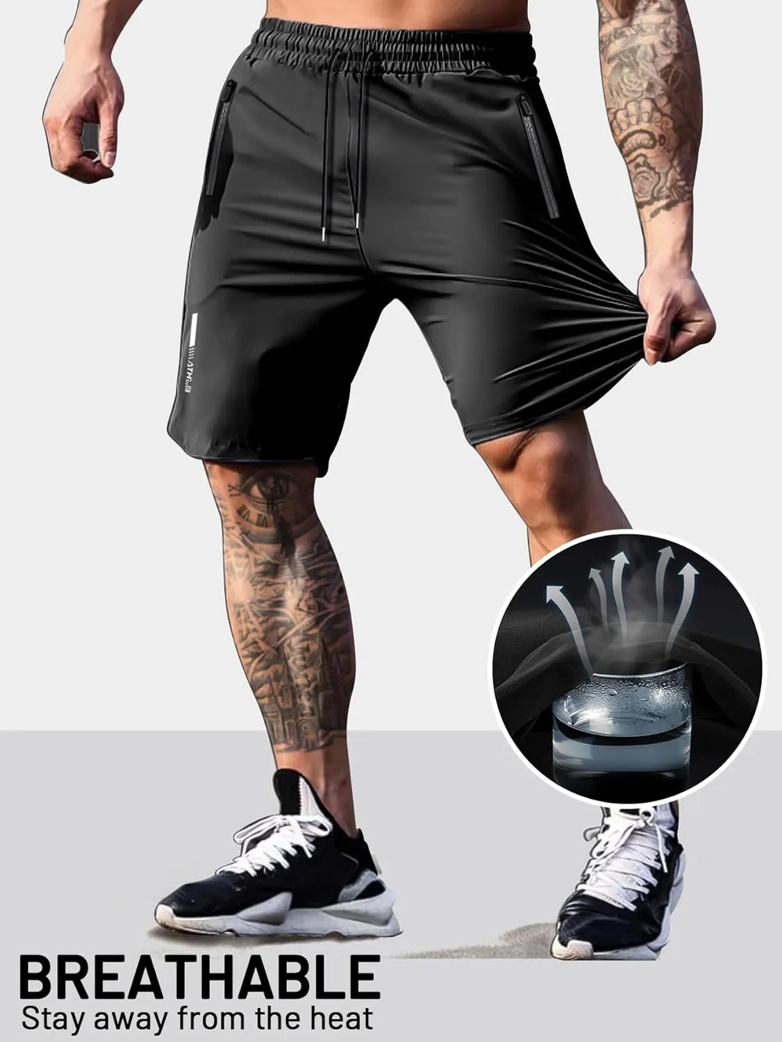 Men's Athletic Shorts Lightweight Sport,Gym,WorkoutRunning Jogging Shorts Quick Dry with Zipper Pockets